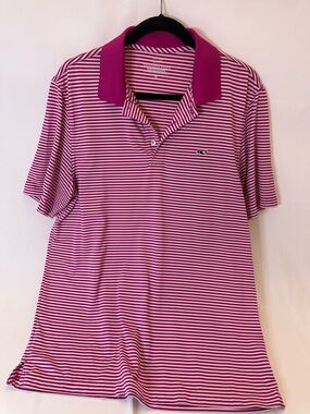 Vineyard Vines Mens Performance Polo Shirt Size M Pink Striped Short Sleeve